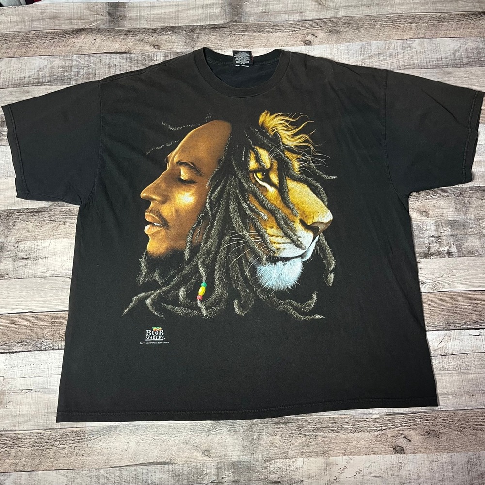Bob Marley Shirt Adult 3XL Black Zion Rootswear Rasta Band Tee Lion Head